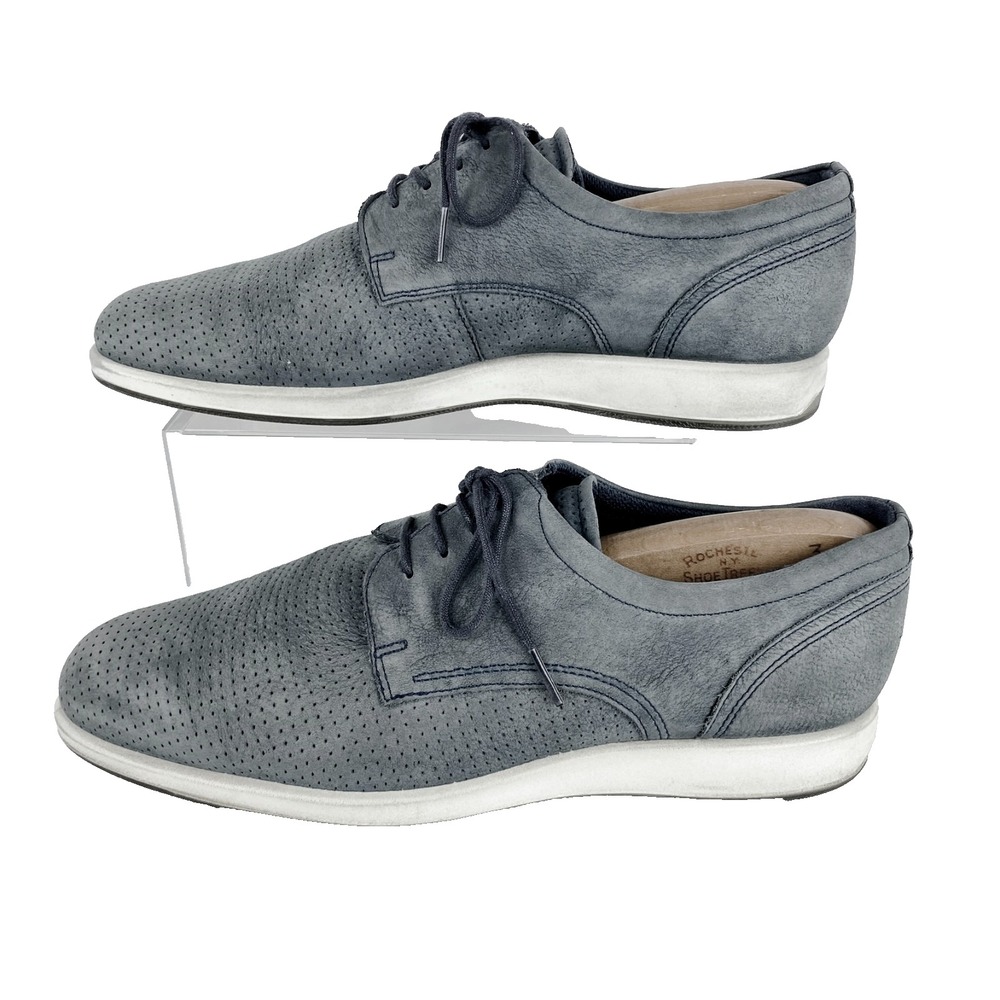 ECCO Leather Oxford Shoes Men's 8 Gray Soft Perforated Leather 42 Lace Up Casual